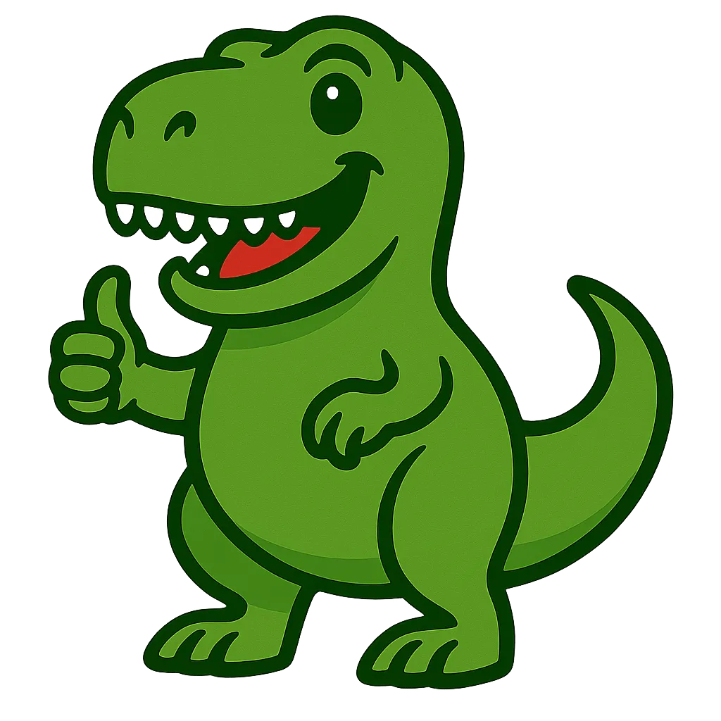 A cartoon t-rex doing a thumbs-up gesture